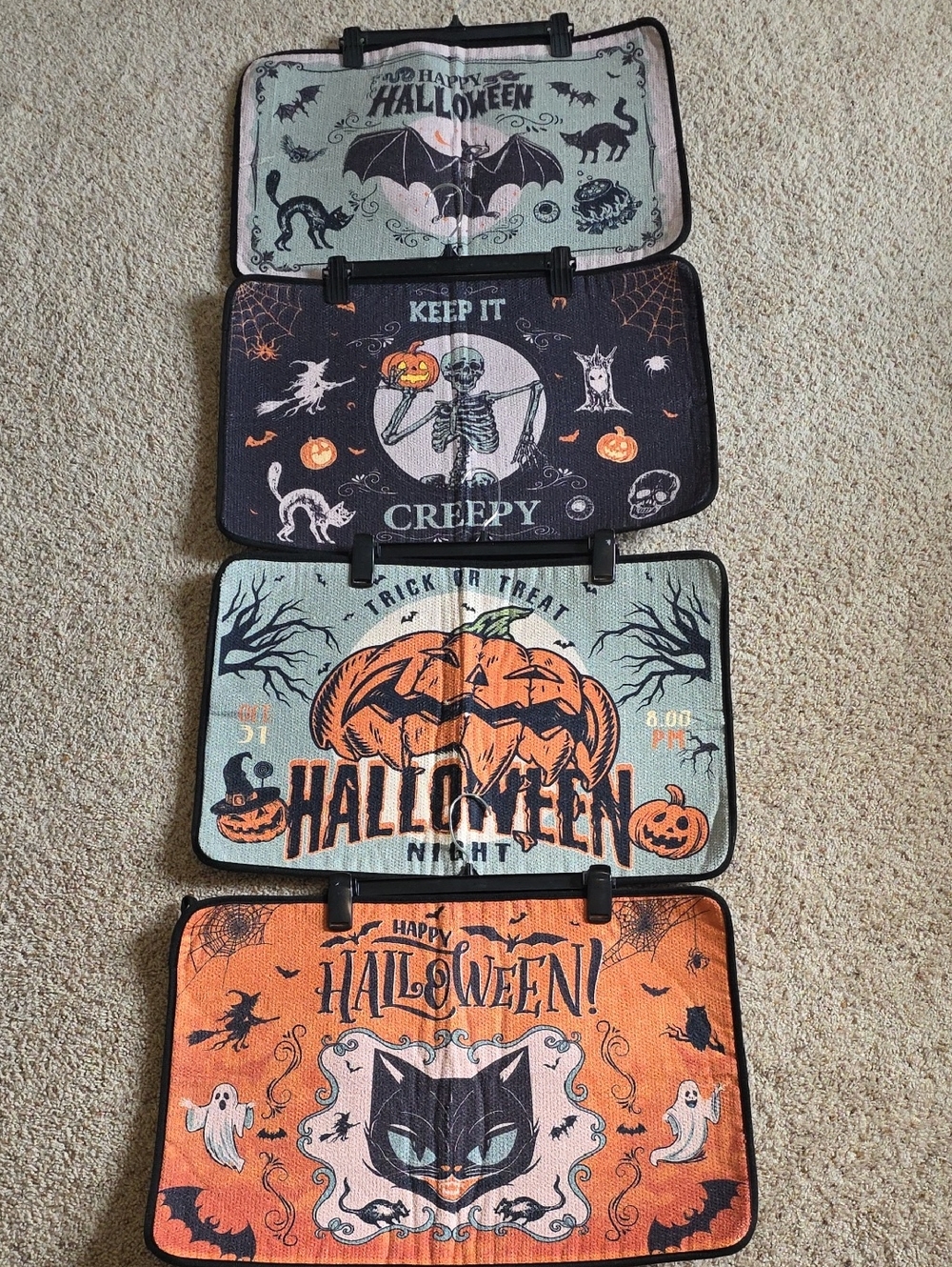Halloween Drying Dish Mats Set - Pumpkins, Skeleton, Cat Graphics